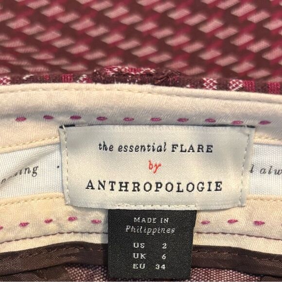 Anthropologie The Essential Slim Flared Pants Magenta Burgundy Pattern Size 2 - Picture 11 of 16
